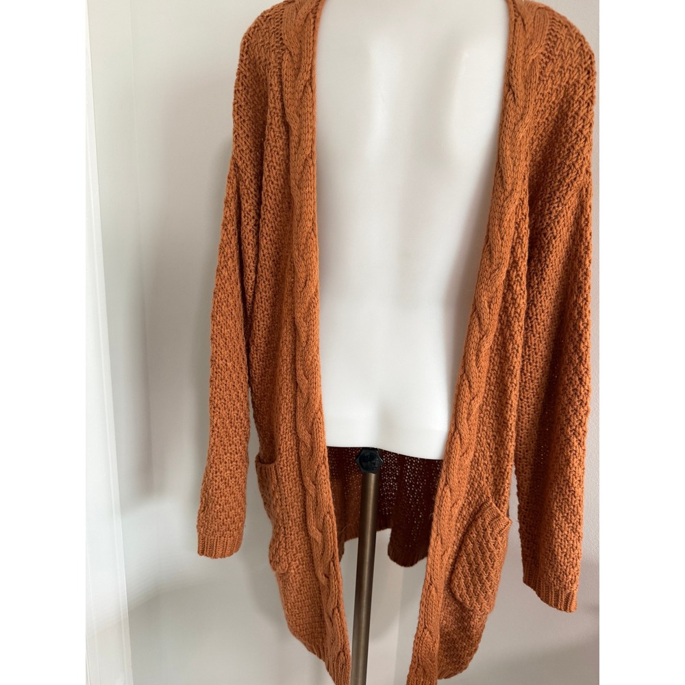 Reborn J Womens Rust Orange Cable Knit Open Front Cardigan Sweater Small - Picture 4 of 12